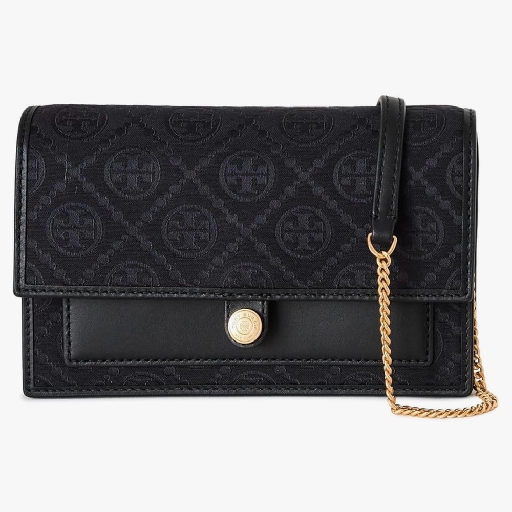 Tory Burch Black Logo Jacquard Crossbody Wallet